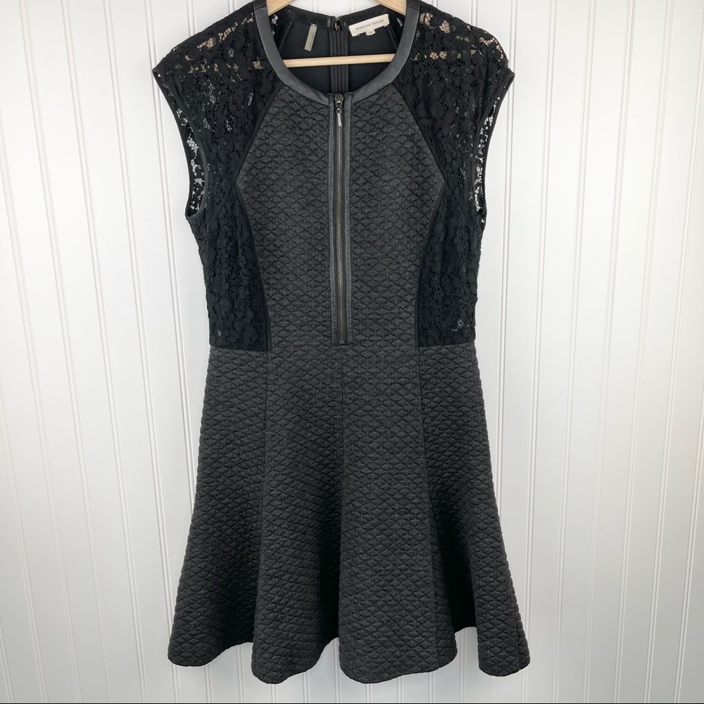Rebecca Taylor Fit & Flare Quilted Lace Gray Black Dress Size 8 - Picture 2 of 13